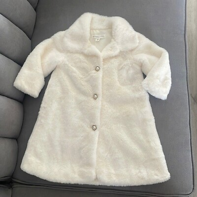 #ad Nannette Baby Long Faux Fir Coat Girls Size 24 Months Pearl Gold Button Soft