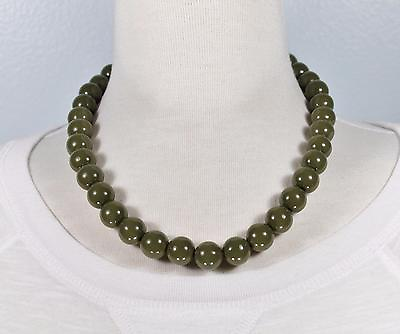 #ad Olive Green chunky beaded necklace 18quot; long bead big beads 13mm size