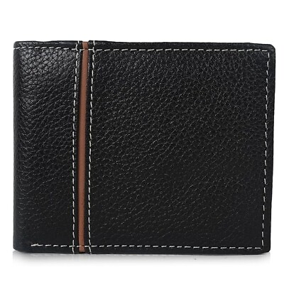 #ad Men#x27;s Black Bi Fold Genuine RFID Blocking Leather Wallet 3 Card Sots By CIMONI