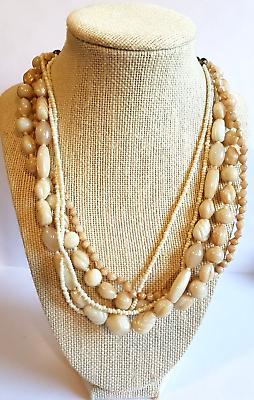 #ad VTG COSTUME FASHION SEED BEAD SHELL GLASS BEAD LAYERED COLLAR BOHO NECKLACE 18IN