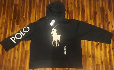 #ad Polo Ralph Lauren OVERSIZED Big Pony Logo Fleece Hoodie Black Size M L NWT $228
