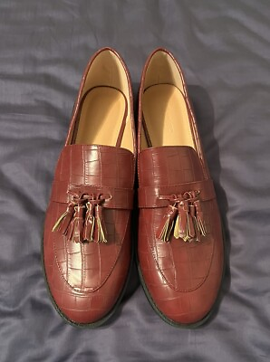 #ad Womens Tassel Loafers Coutgo Size 10 Brownish Red Slip On NWOB Alligator Pattern