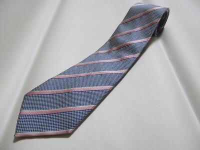 #ad Drake#x27;s Neck Tie Blue Pink Striped Houndstooth 100%Silk Made in Japan