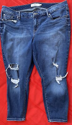 #ad Torrid Denim Blue Jeans Pants Stretch Distressed Size 20R x 25quot; Inseam Tapered