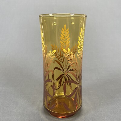 #ad Vintage Libbey Glass Gold Bounty Tumbler Glass 6.5quot; Amber Wheat Multiple