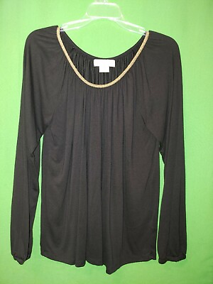 #ad 1054 MICHAEL KORS medium black jersey knit pullover top elastic neck gold M