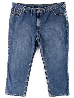 #ad Carhartt 44x30 Relaxed Fit Blue Jeans Denim Work Casual Straight Leg Dark Wash