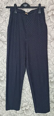#ad Vintage St Michael Trousers Blue Navy Mix With Silver Stripes Used Size 10