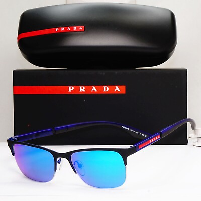 #ad Prada Sunglasses Polarized Blue Mirror Black PS55OV VPS 55O 16C 1O1 52mm