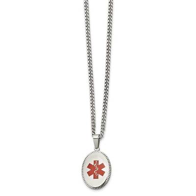 #ad Stainless Steel Polished with Red Enamel Oval Medical ID 20quot; Necklace