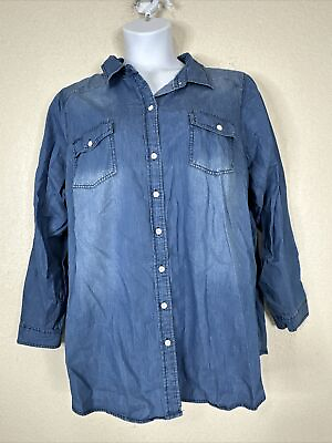 #ad Torrid Womens Plus Size 3 3X Blue Chambray Button Up Shirt Long Sleeve