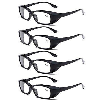 #ad 4 PK Clear Lens Mens Black Frame Reading Glasses Heavy Duty Readers for Work