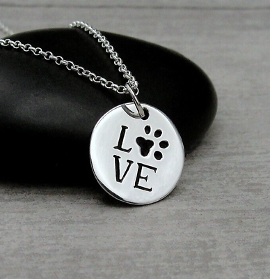 #ad 925 Sterling Silver Paw Print Necklace Love Dogs Necklace Love Cats Necklace