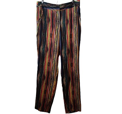 #ad Julie Dorst Womens Colorful Earth Tone Striped 100% Silk Unlined Pockets Pant 10