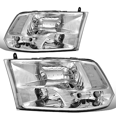 #ad Fit 2009 2018 Dodge Ram Pickup Chrome Housing Clear Side Quad Headlight Lamp Set