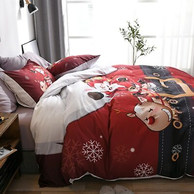 #ad Merry Christmas Bedding Set with Pillowcase Bed Quilt Cover Santa Claus Pattern