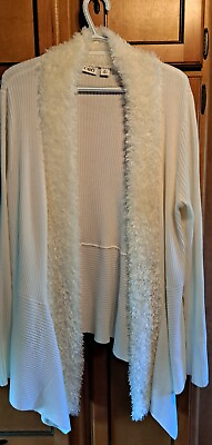 #ad Ladies Beautiful Ivory Waterfall Cardigan Fluffy Collared Sweater size XL