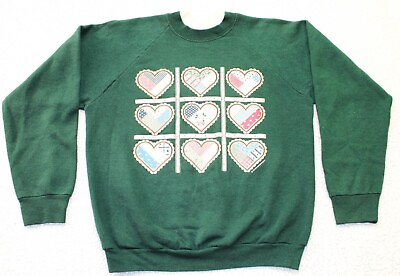 #ad Vintage 1983 Hearts Pattern Sweatshirt Pullover Green Endless Designs LARGE