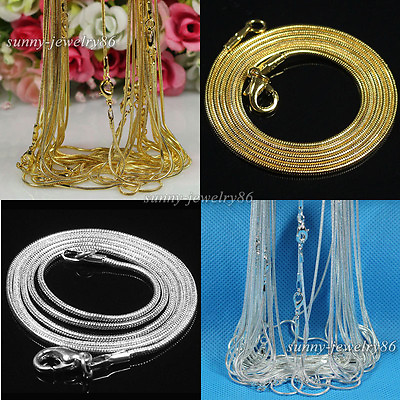 #ad 10 20 50 100pcs Silver Gold Plated 1.2mm Snake Chain Necklace 16quot; 18quot; 20quot; 24quot;