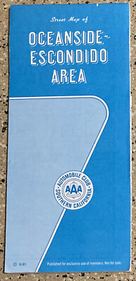 #ad VINTAGE AAA AUTOMOBILE 1991 OCEANSIDE ESCONDIDO AREA CITY STREET MAP