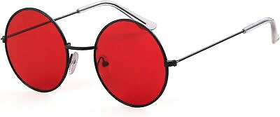 #ad SORVNIO Round Retro Sunglasses Men Women Vintage Small C black Frame Red Lens
