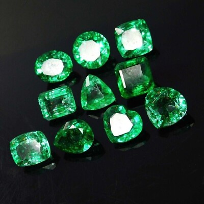 #ad 60 Ct Certified Natural Colombian Mix Cut Green Emerald Loose Gemstone Lot