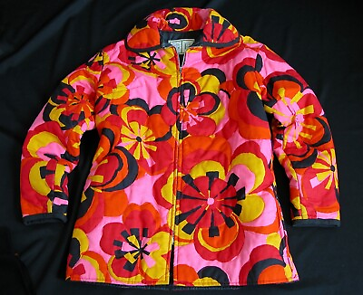 #ad Vtg Ski Jacket Graphic L Flower Barbiecore Mid Century Mod Pink 60s Psychedelic