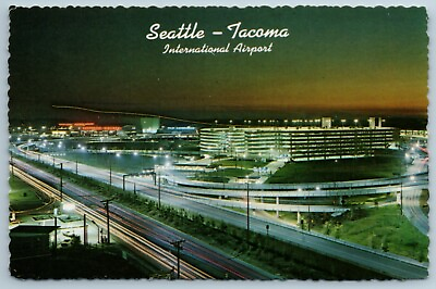 #ad Night View Seattle Tacoma International Airport WA Continental 4X6 Postcard
