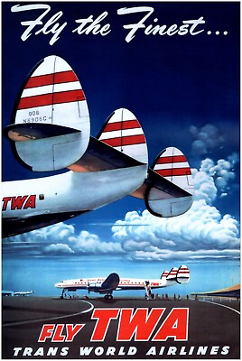 #ad Fly TWA Fly the Finest Vintage Airline Travel Poster Travel Posters