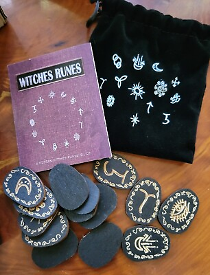 #ad Witches Rune Wooden Runes Set 14 Pieces Engraved Rune Symbol Meditation. NeW $13.95