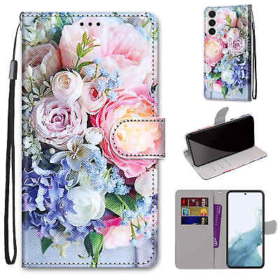 #ad Flower Wallet Cover Case For 12 13 14 S22 S23 Huawei Xiaomi OPPO ZTE Nokia Sony