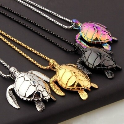 #ad Women Mens Sea Turtle Tortoise Pendant Chain Necklace Stainless Steel Jewelry