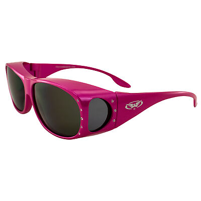 #ad Global Vision FANFARE2 Womens Over Prescription Sunglasses Pink Frame Smoke Lens