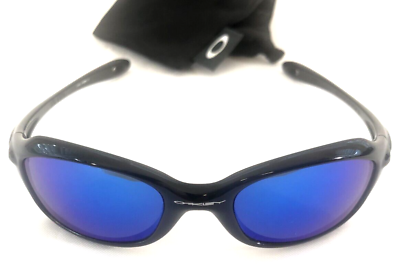 #ad RARE OAKLEY XS FIVES SUNGLASSES Polished Black Frames w Blue Iridium Lenses