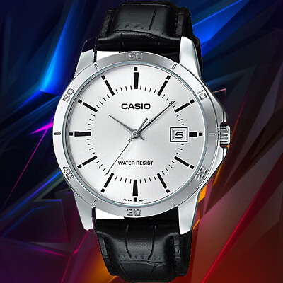 #ad Casio MTP V004L 7A Mens Analog Watch Leather Band Silver Silver Date Display New $24.95