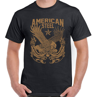 #ad American Steel Mens Biker T Shirt Motorbike Motorcycle Engine Eagle Bike MC