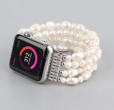 #ad Pure Raw Pearl Bracelet for Apple Watch 8 7 Band Elegant Natural Pearls 38 45mm