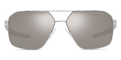 #ad Prada PS 55WS Sunglasses Silver Light Gray Mirrored Silver 60 New 100% Authentic