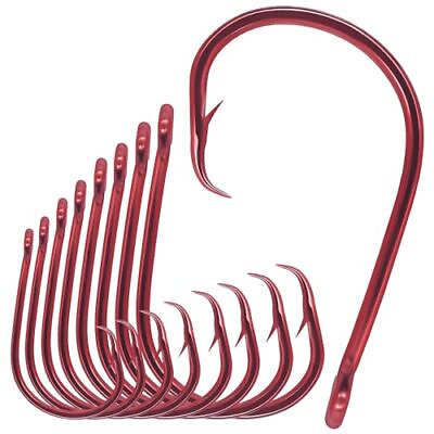 #ad Inline Circle Hooks Saltwater for Catfish Bass Octopus Hooks 8 0 50 Pack Red