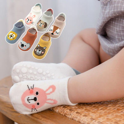#ad 3 6 Pairs Anti slip Non Skid Baby Floor Socks Kids Boys Girls Toddler Ankle Sock