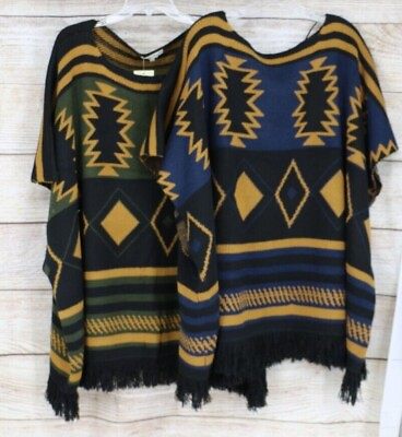 #ad COC Clothing Obsessed Company Womens Knit Poncho One Size Navy Blue Black Navajo