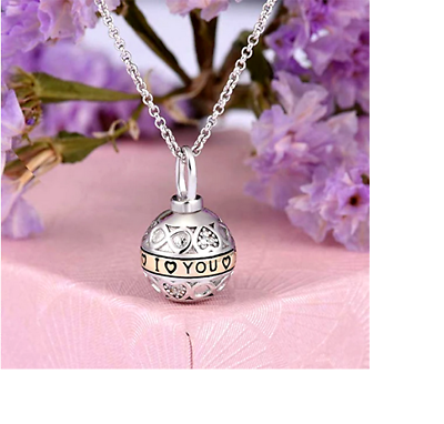 #ad BALL HEART URN CREMATION ASHES LOVE YOU Pendant 24quot; 925 Sterling Silver Necklace
