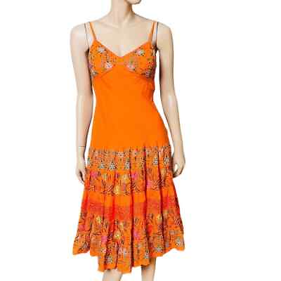 #ad Sue Wong Embroidered Fabric Mandarin Dress Sz 4 Cotton 100% Adjustable Straps