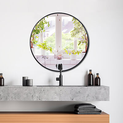 #ad 24#x27;#x27; Black Round Mirror Wall Mounted Metal Frame For Bathroom Bedroom Livingroom