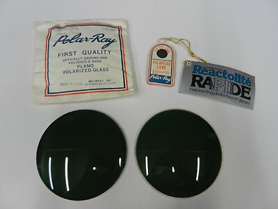 #ad Rare Vintage POLAR RAY Polarized Pair Round APPLE GREEN Sunglass Lenses 65mm NOS