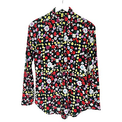 #ad Equipment Femme Blouse Womens XS Multi Floral Washed Silk Button Down Boho Soft