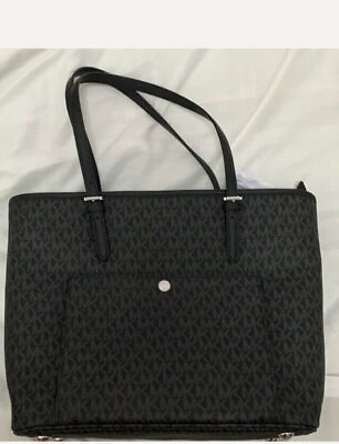#ad Michael Kors Jet Set Handbag Top Zip Snap Pocket Signature Tote Black 38h3chue3l