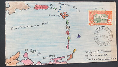 #ad 1941 Pointe A Pitre Guadeloupe Hand Painted Island Ca cover To New London CT Usa