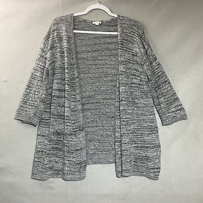 #ad Pure J Jill Sweater Womens Large Gray Heathered Knit Sheer Open Front Cardigan