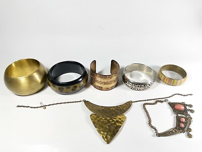 #ad 7 pieces vintage Jewelry Cuff Bracelet Multiple metals Gemstones Necklace tinted